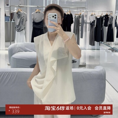夏新款马夹荡领无袖衬衫