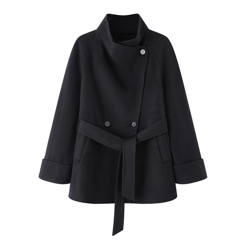 收腰立领双面呢大衣外套