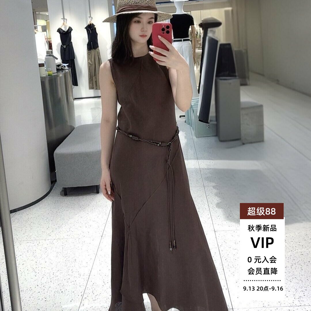 夏款收腰亚麻无袖连衣裙