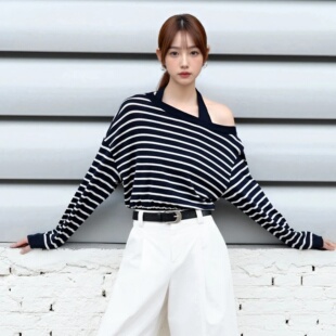 arioseo品艾诺丝官方旗舰店2026春长袖两件套条纹针织衫BR801201