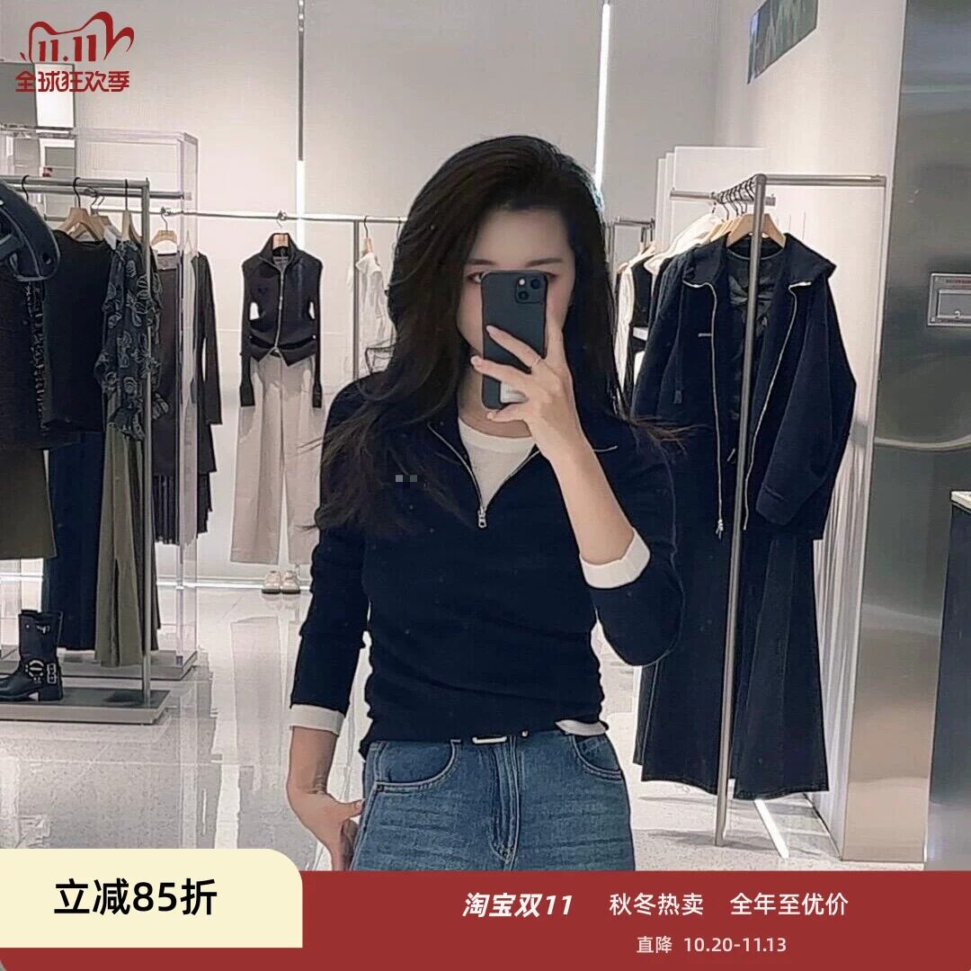 品艾诺丝官方旗舰店正品国内代购2026冬季半拉链长袖毛衫BR804287