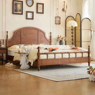 法式复古实木床主卧室家用1米8双人床中古风高端红橡木南洋风婚床