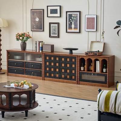 法式复古全实木电视柜组合中古风家用客厅小户型红橡木落地储物柜