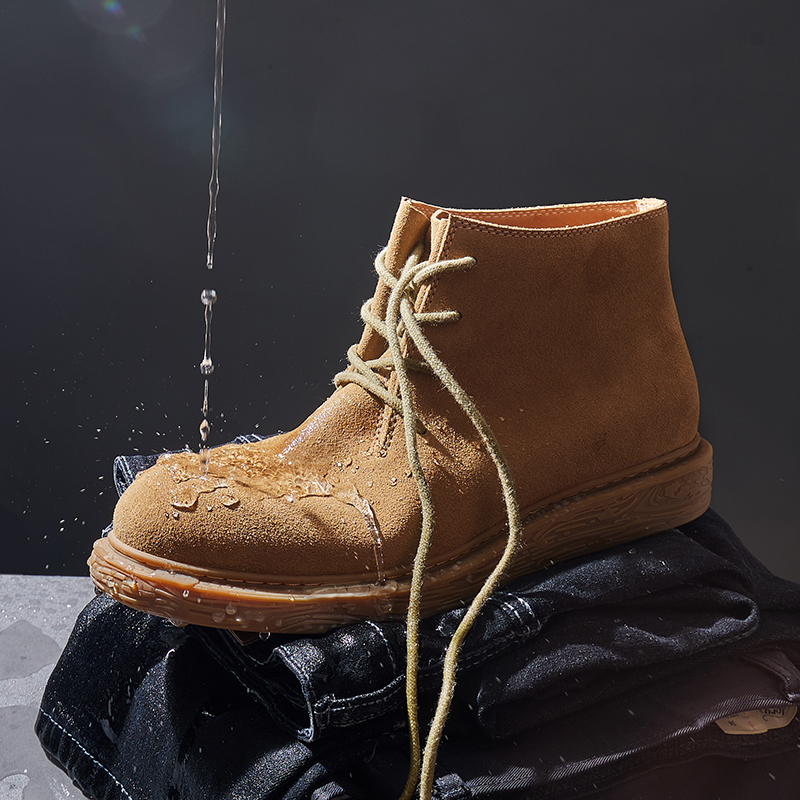 进口防水反绒牛皮沙漠靴男户外工装复古马丁靴百搭圆头休闲机车靴