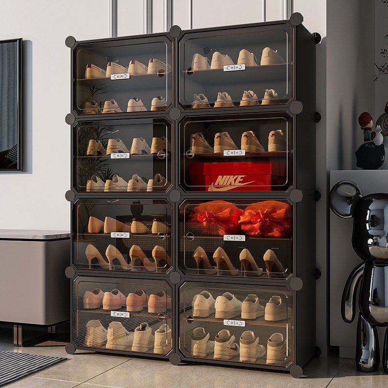 鞋柜家用门口多层透明鞋盒收纳盒省空间收纳神器一体靠墙塑料鞋架