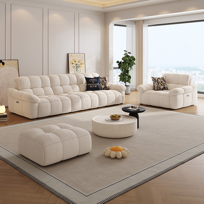 帕沙曼功能沙发布艺电动可调节客厅小户型棉花糖云朵沙发奶油风