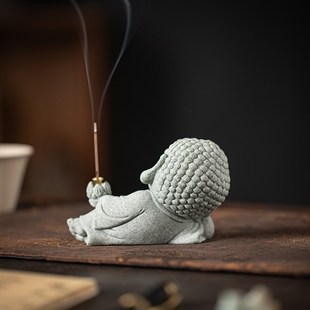 青砂文创可爱线香插茶宠创意卧佛莲花香插青砂石装饰家居桌面摆件
