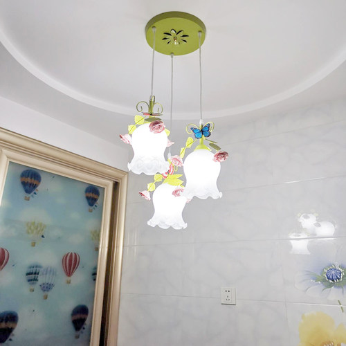 简约田园花草灯具铁艺过道饭厅灯饰玫瑰玻璃餐厅三头吊灯