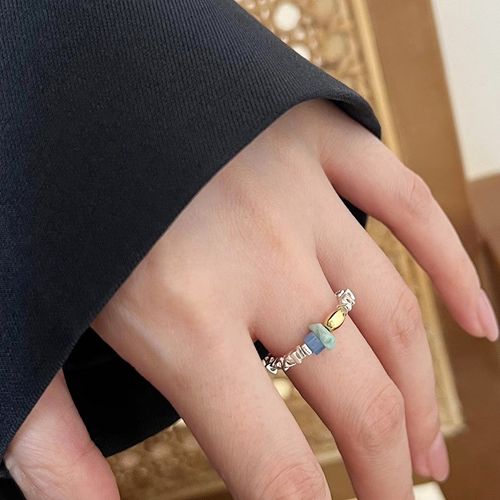 srrmhyn碎银子拼色锆石串珠戒指女小众个性时尚食指戒气质