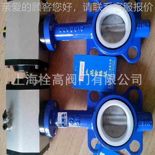 气动对夹四氟不锈钢板蝶阀 D671F4-16四氟气动蝶阀口径DN25-DN500
