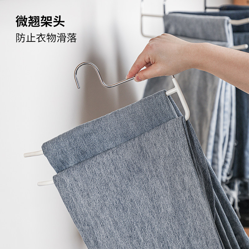 霜山双排抽拉裤架衣柜内置收纳神器多功能围巾架浸胶防滑裤子衣架
