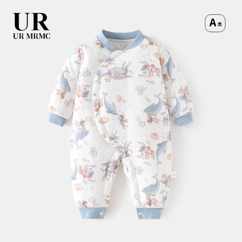 【撤柜专区】品牌专柜婴儿加棉偏开连体衣夹棉加厚秋冬装外出服