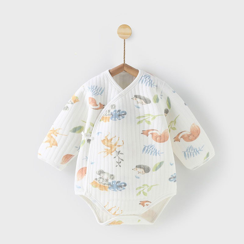 【撤柜专区】品牌专柜秋冬长袖双层护肚爬服无骨纯棉婴儿包屁衣