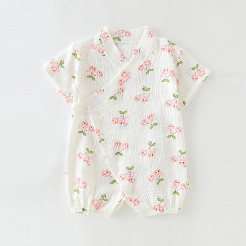 【撤柜专区】品牌专柜婴儿夏装薄款纯棉纱布连体衣短袖系带爬服