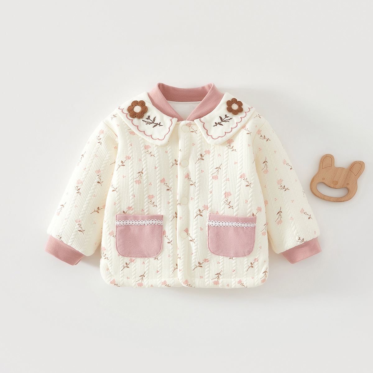 婴儿保暖上衣单件男女宝宝秋冬夹棉上装厚棉家居服0-2岁棉袄120克