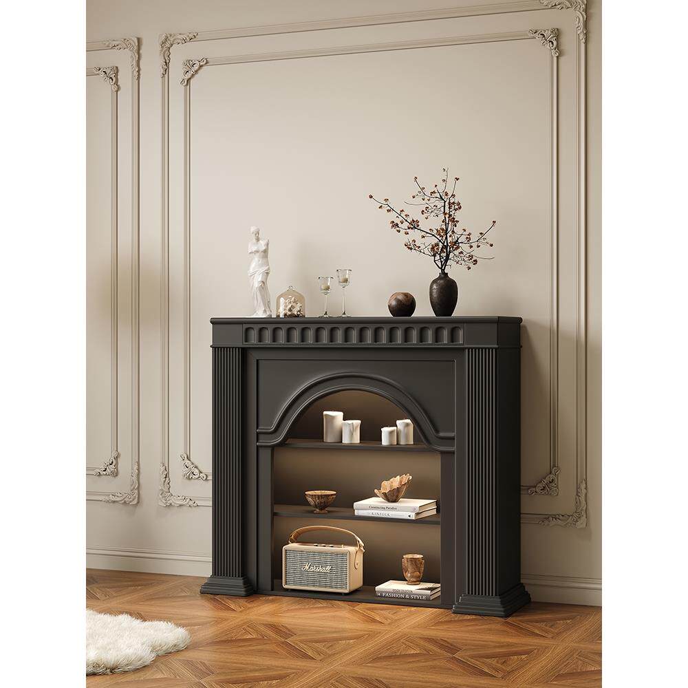 法式奶油风实木式拱形壁炉装饰柜美炉式客厅边入户壁玄柜关定欧制