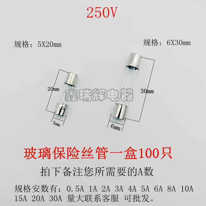 12V24V车载点烟器充气泵 电瓶充电机玻璃保险丝管6X30mm   5X20mm