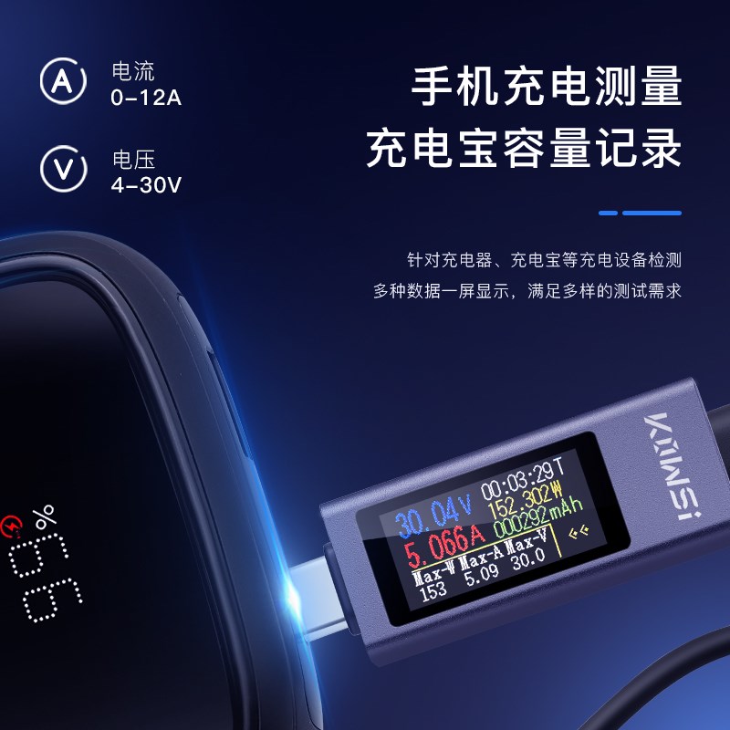 KWS-2302C电压电流功率计Type-c手机充电检测数显多功能双向电流