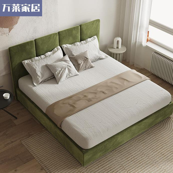 北欧轻奢双人布艺床现代极简小户型丝绒软体床公寓家具新品