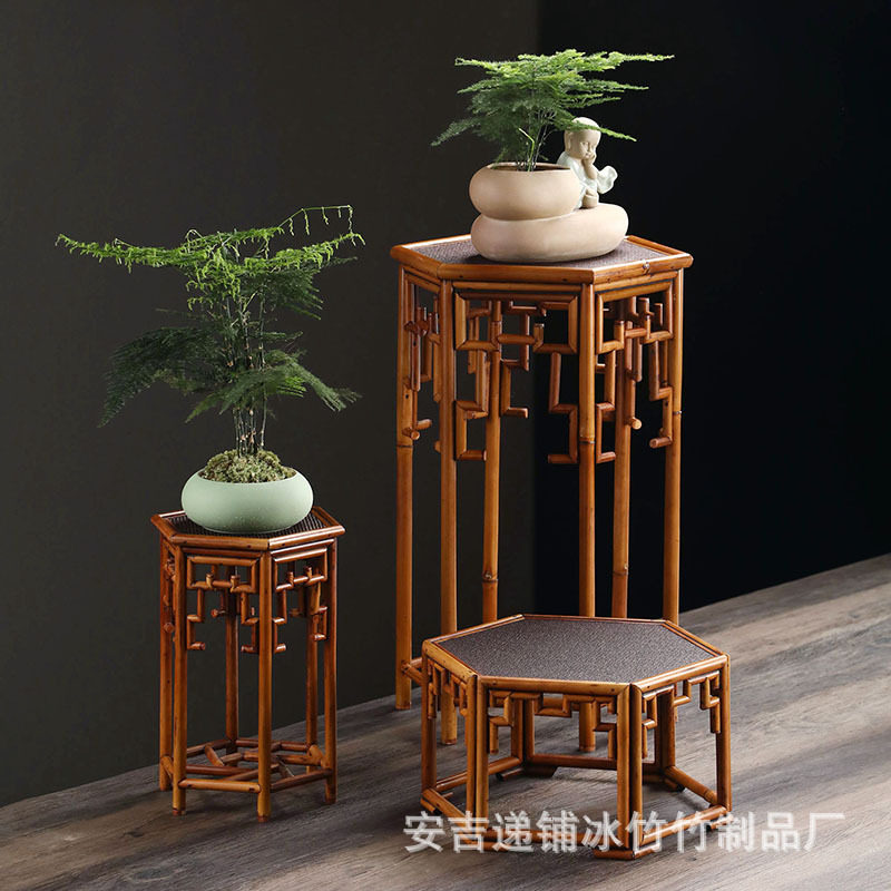 梅鹿竹精品茶室装饰置物架茶棚桌面小花架文房桌案摆件茶道零配