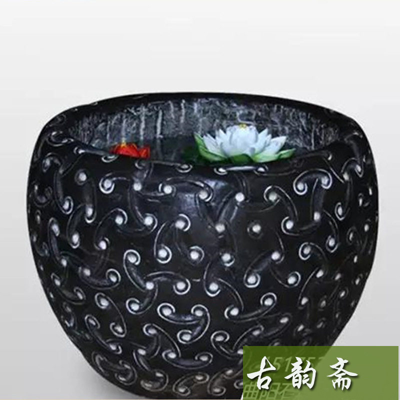 园林庭院仿古青石雕鱼缸摆件