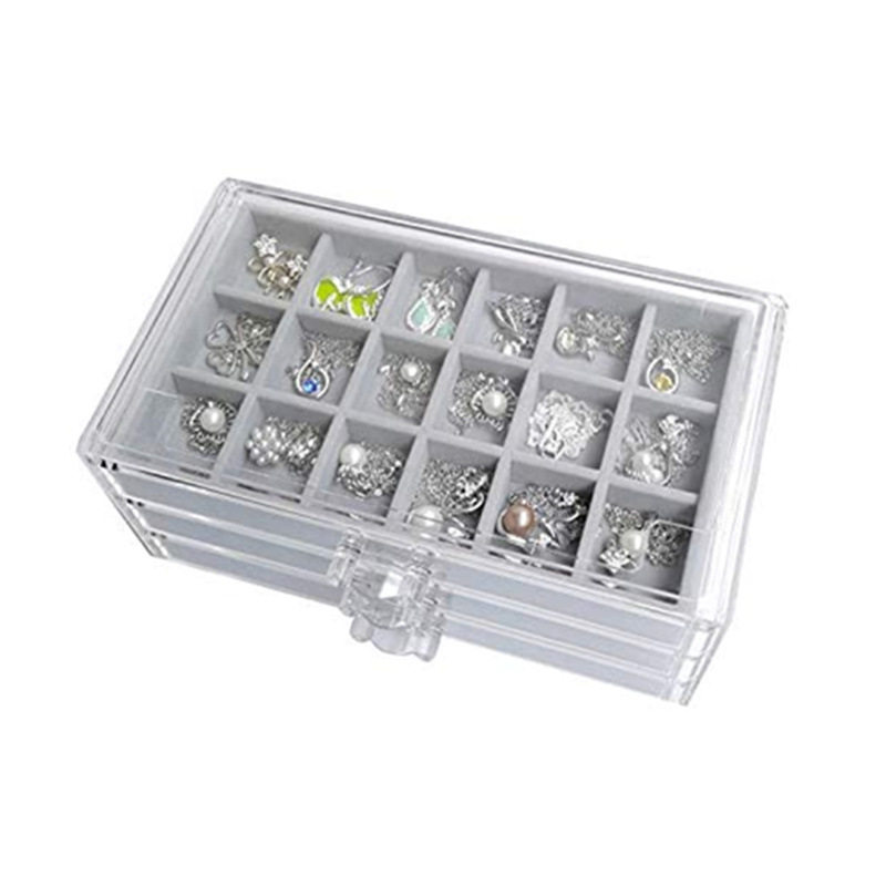 新款饰品盒钻盒抽屉盒亚克力美甲钻饰品分类桌面工具加绒收纳盒子