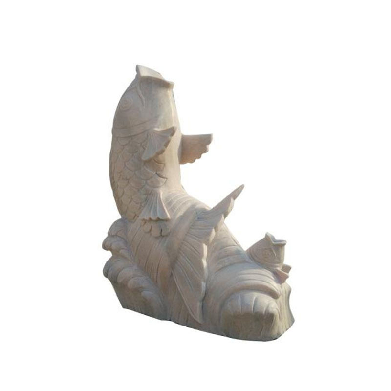 晚霞红石雕喷水鲤鱼庭院摆件