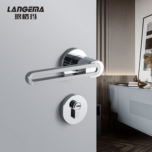 琅格玛法式轻奢哑光镀铬银色门锁静音分体式室内卧室门锌合金门锁