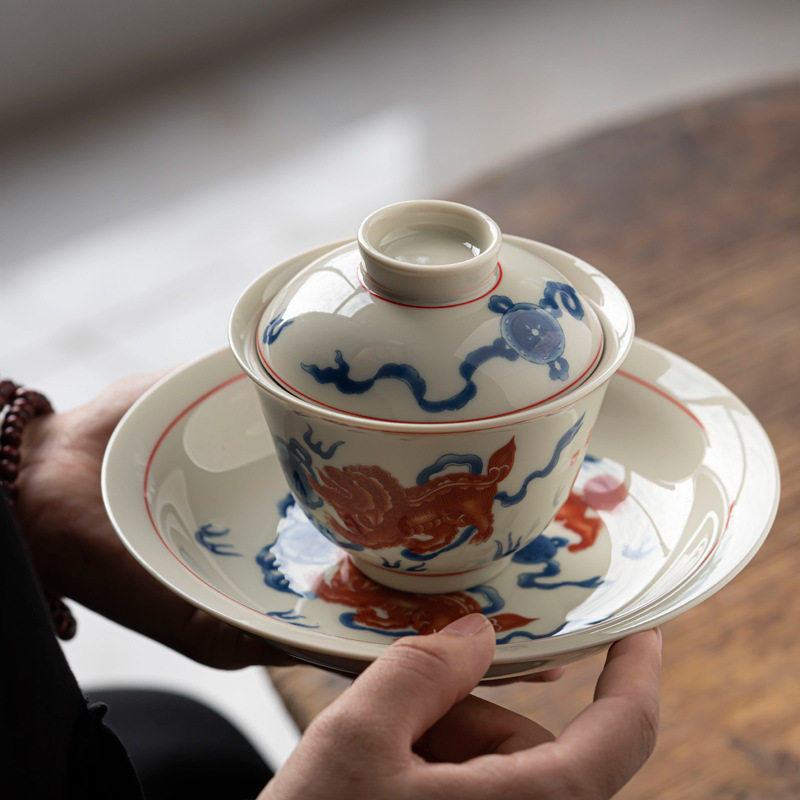 仿古三才盖碗茶杯大号单个家用高端不烫手陶瓷茶具功夫带盖泡茶碗