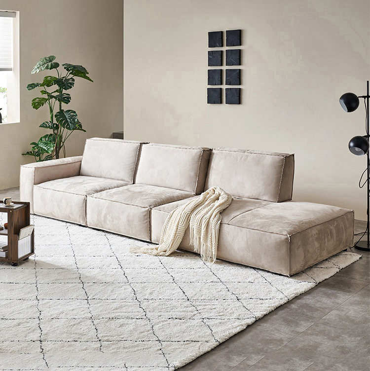 意式极简客厅小户型靠背可推拉沙发奶油风豆腐块转角组合轻奢贵妃