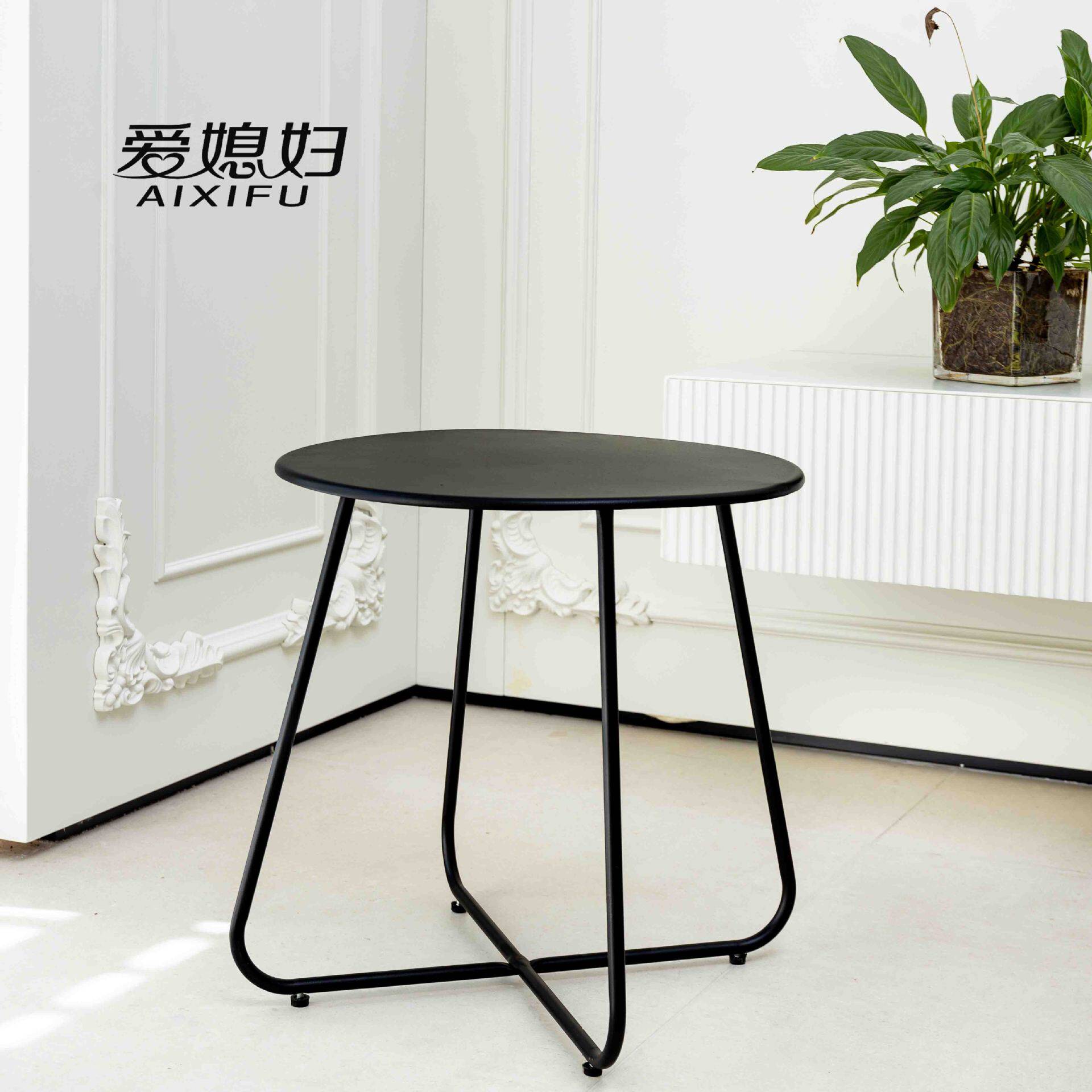 意式轻奢铁艺茶几圆形铁质茶桌现代简约客厅家用小户型茶几组合