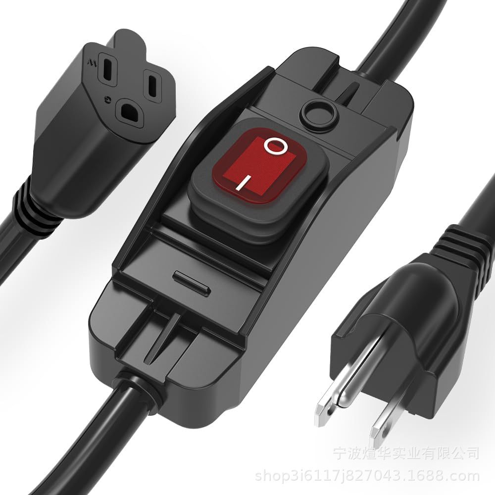 带开关的延长线3 爪 14AWG 户外延长线防水带红色 LED 开/关开关