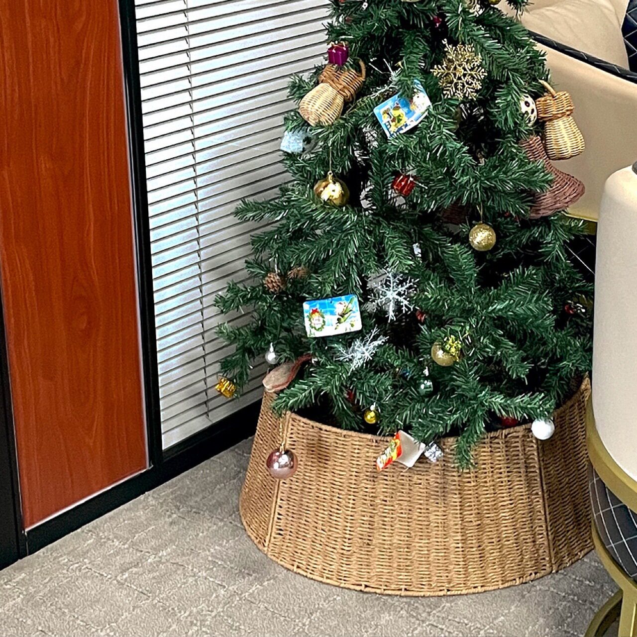 圣诞树围圣诞树裙底座围栏树裙手工编织篮圣诞装饰品摆件批发出口