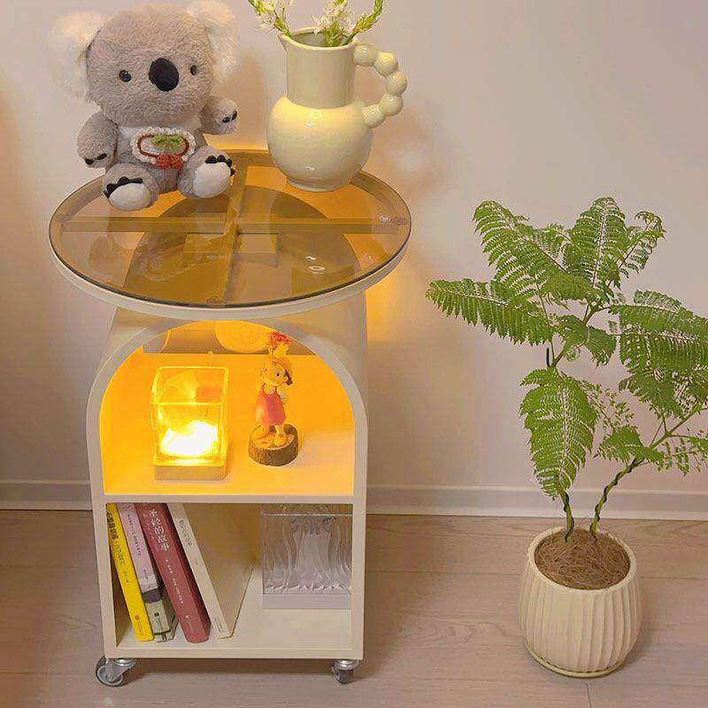 奶油风沙发圆形玻璃边几现代创意客厅茶几卧室床头柜小桌子可移动