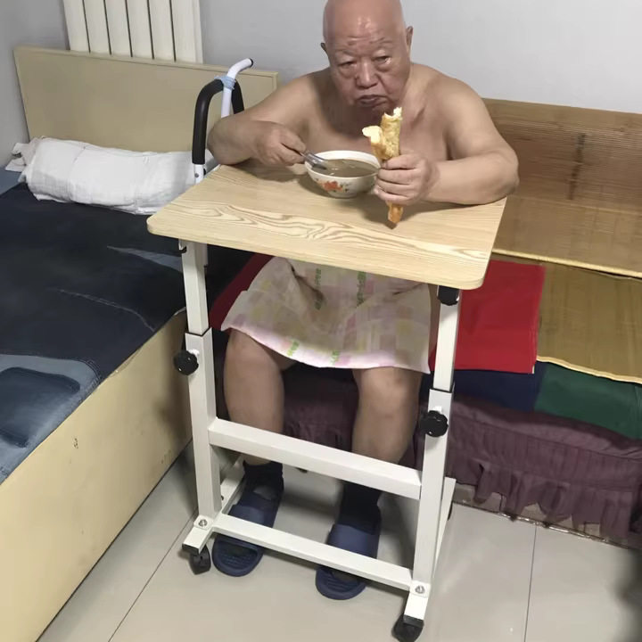 病人老人升降折叠床边实木餐桌