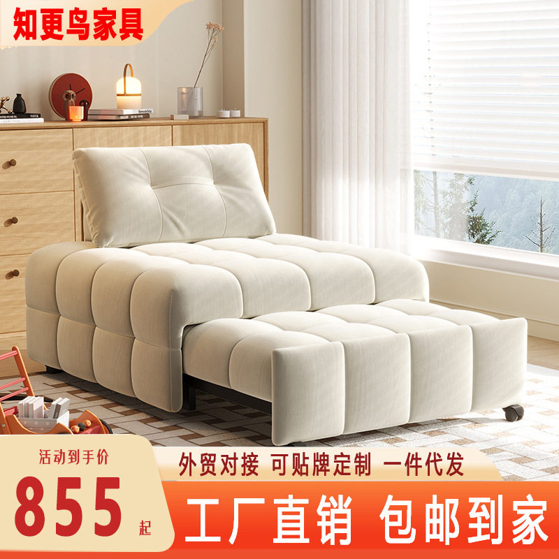 小户型日式复古布艺两用沙发床