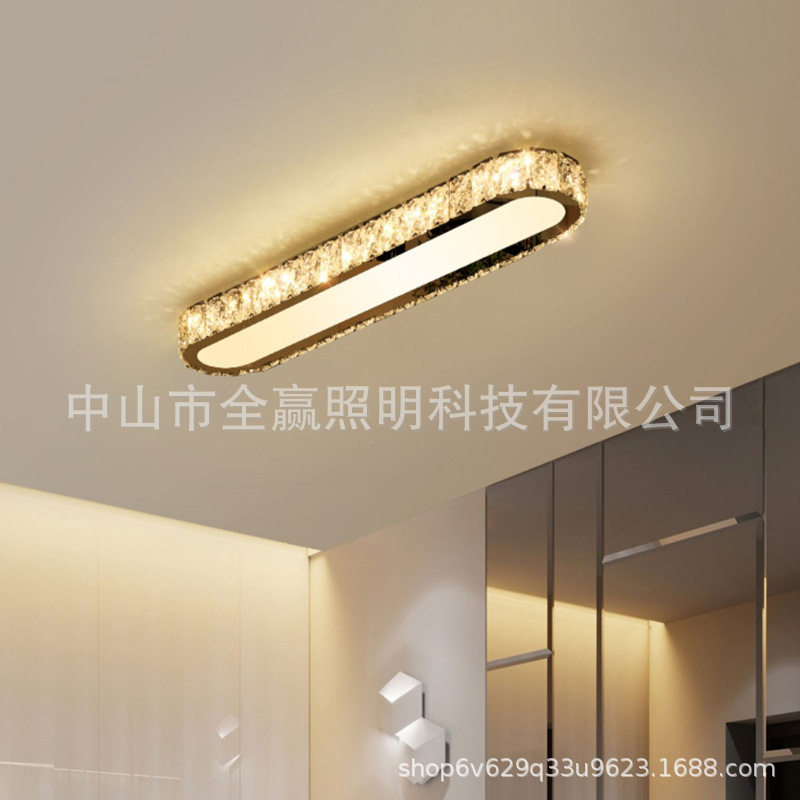 过道灯简约现代led轻奢玄关走廊水晶灯具长方形阳台灯长条亚马逊