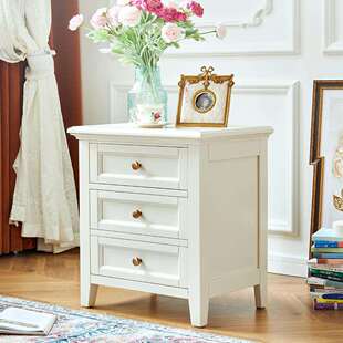 帝罗堡美式白色床头柜全实木樱桃木奶油风卧室床边柜收纳储物柜子