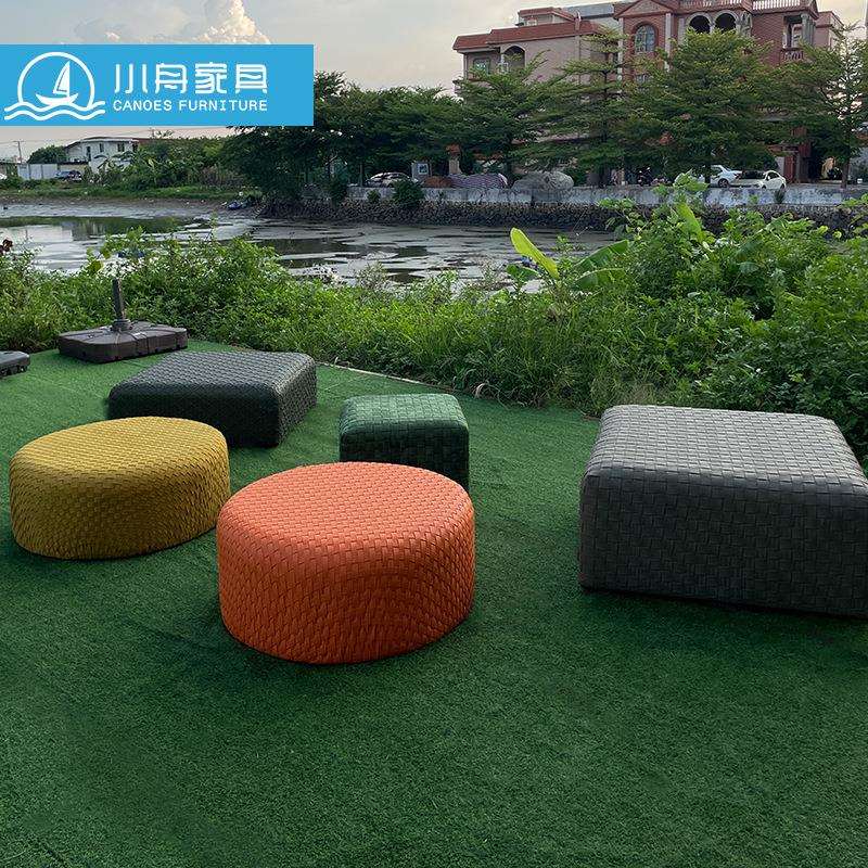 布艺凳子家用矮凳脚踏简约客厅沙发茶几创意墩子实木内胆编织圆凳