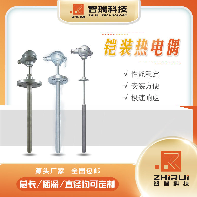 智能铠装热电偶/铂铑热电偶/固定螺纹热电偶/江苏智瑞温度仪表