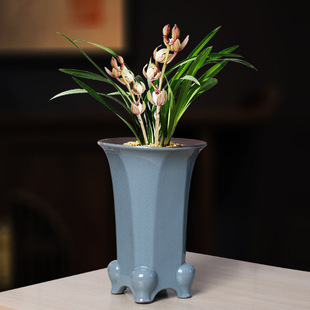 古典紫砂大口径陶瓷兰花盆哥窑高端复古创意榕树蝴蝶兰个性造景盆