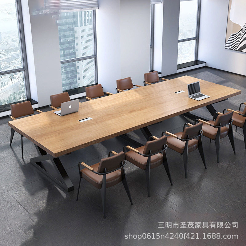 美式实木工业风铁艺办公长桌椅