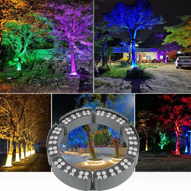 led抱树灯 48W环形照树灯 户外防水抱箍瓦楞景观园林七彩抱柱射灯