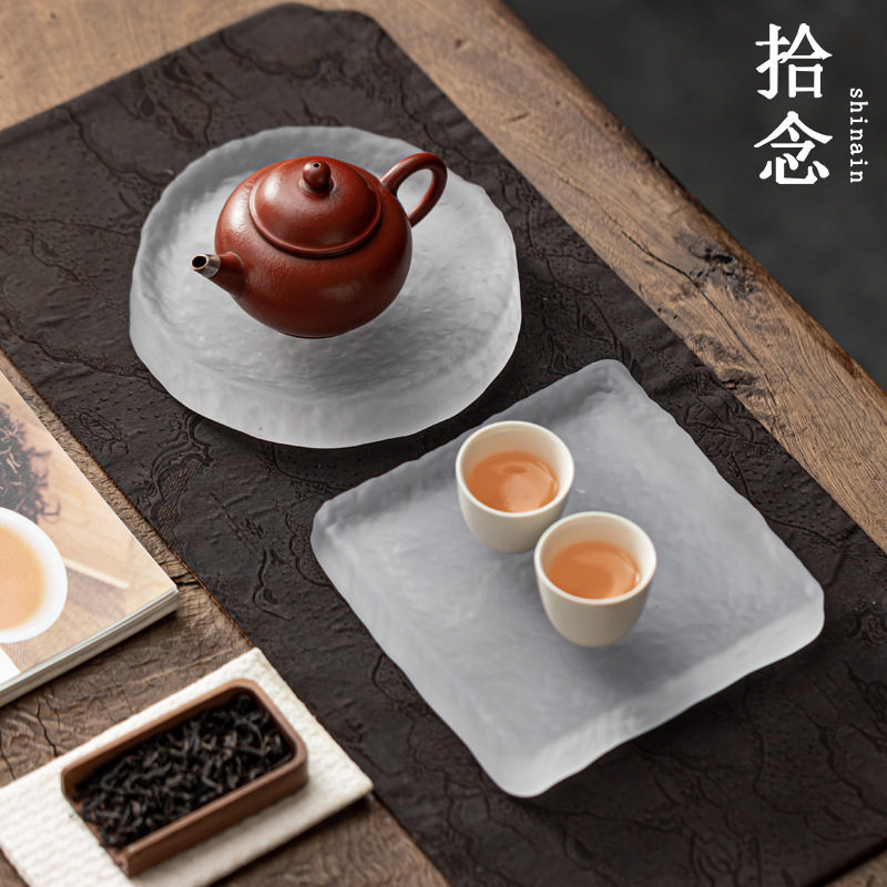 古法日式玻璃壶承茶承复古手工磨砂琉璃干炮台养壶盘壶垫小茶盘子