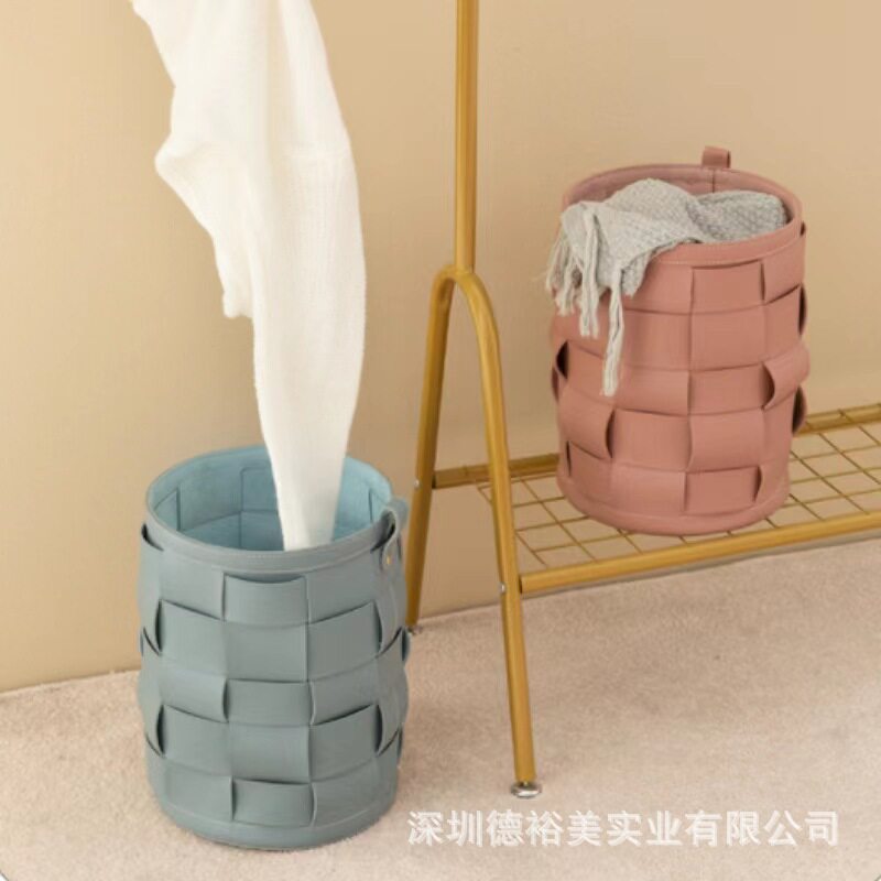 创意时尚办公室垃圾桶家用皮革杂物收纳篮手工编织轻奢收纳筐