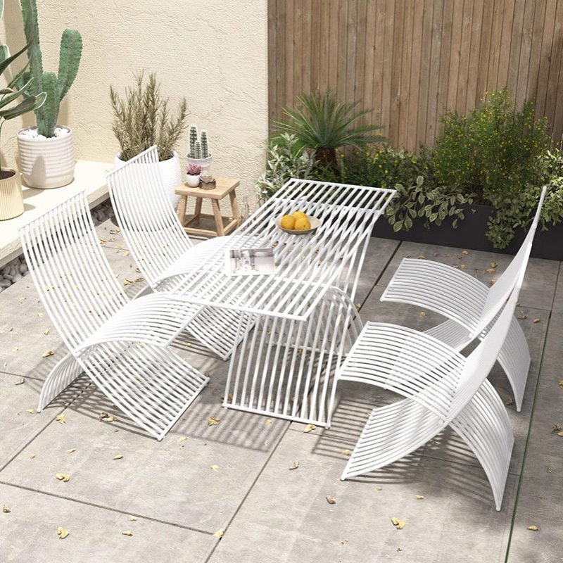 现代简约户外桌椅组合庭院露天铁艺长桌子室外花园别墅休闲餐桌椅