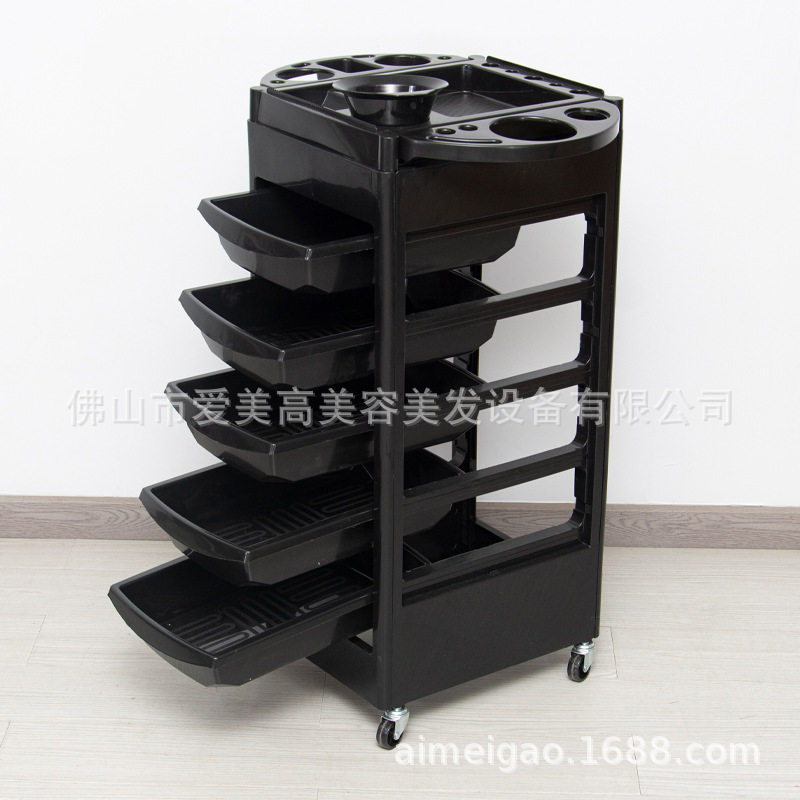 美发推车五层带染发碗和风筒座360度旋转收纳移动推PP材料移动车