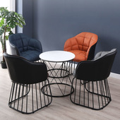 2026北欧简约现代铁艺会客区店铺休闲单人网红办公小沙发椅茶几组