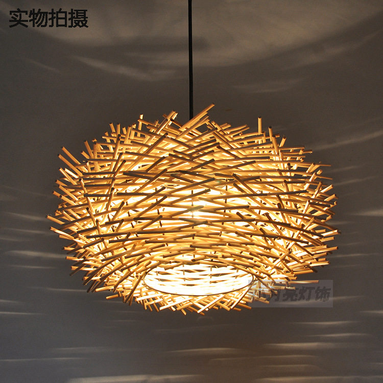 田园风藤编鸟巢吊灯东南亚灯具创意鸟窝灯复古灯罩餐厅艺术氛围灯