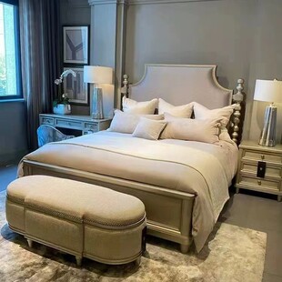 美式乡村莫里印象实木柱子床1.8米轻奢香槟金主卧双人床冰柱床